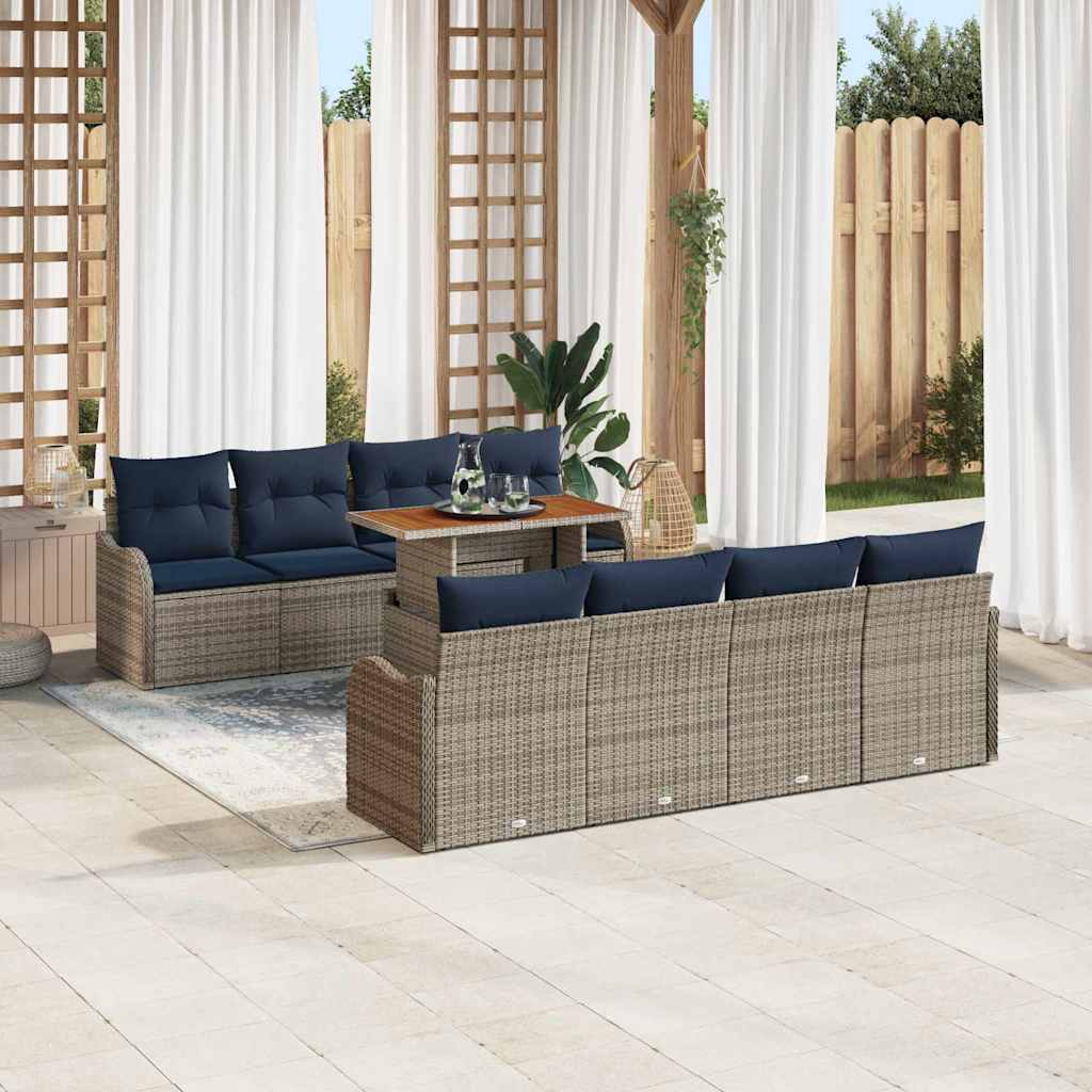 vidaXL Tuinbank Set 7 st grijs en marineblauw
