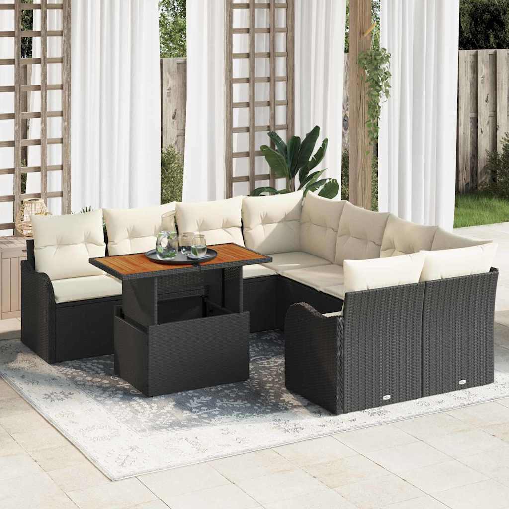 vidaXL Garden Sofa Set with cushions 7 pcs Black and cream