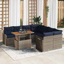 vidaXL Garden Bench Set 9 pcs 8-Seater Grey and Navy Blue