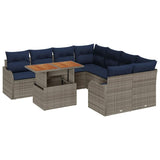 vidaXL Garden Bench Set 9 pcs 8-Seater Grey and Navy Blue
