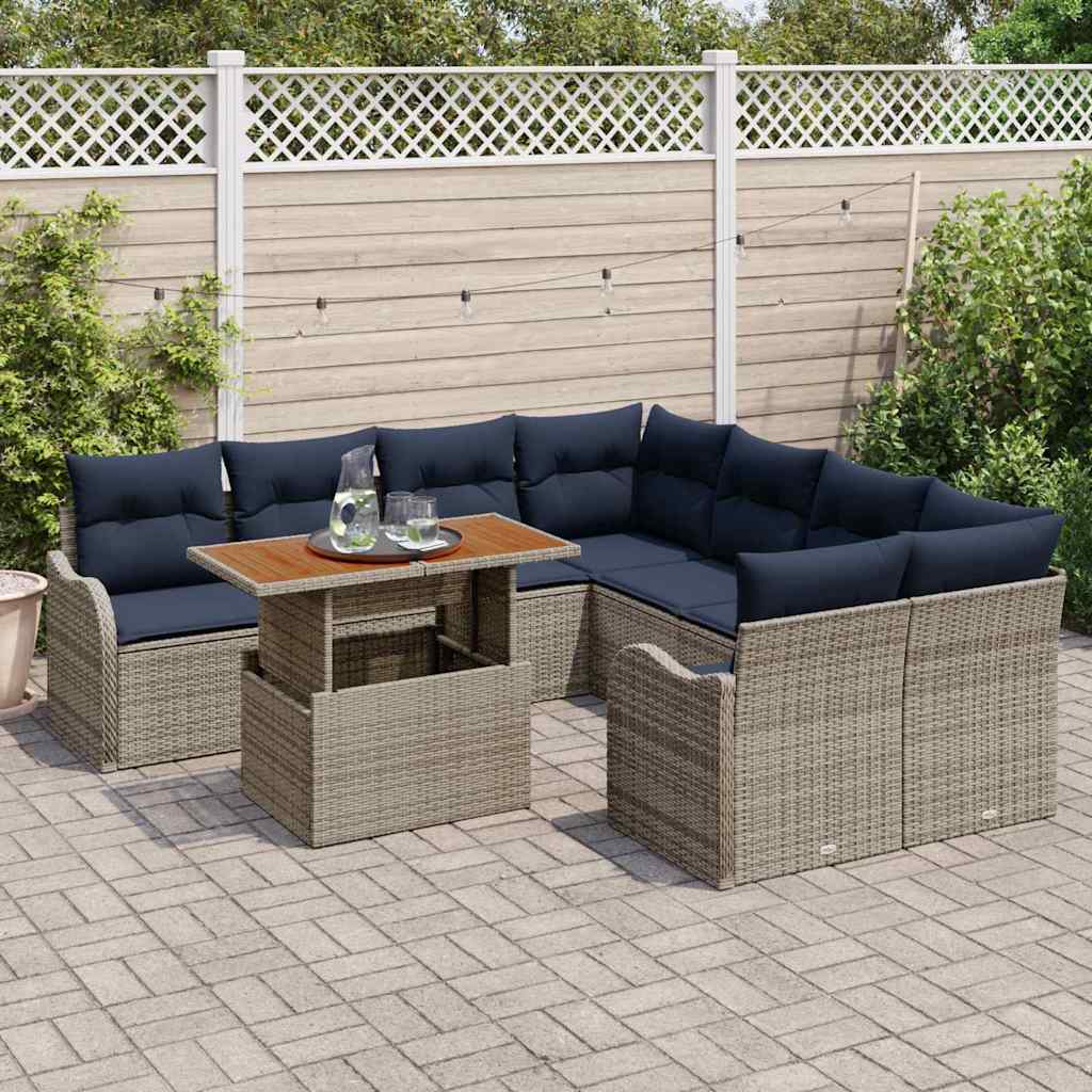 vidaXL Garden Bench Set 9 pcs 8-Seater Grey and Navy Blue