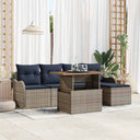 vidaXL Tuinbank Set 6 st Grijs en Marineblauw poly rattan