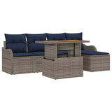 vidaXL Tuinbank Set 6 st Grijs en Marineblauw poly rattan