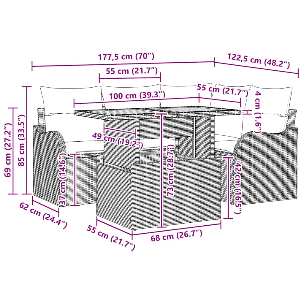 vidaXL Tuinbank Set met kussen 5 pcs Zwart en Crème poly rattan