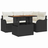 vidaXL Tuinbank Set met kussen 5 pcs Zwart en Crème poly rattan