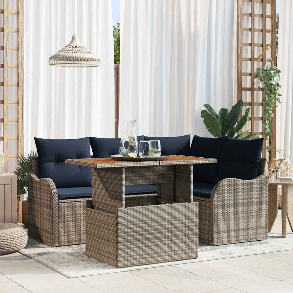 vidaXL Tuinbank Set 5 st 4-Aantal zitplaatsen Grijs en Marineblauw