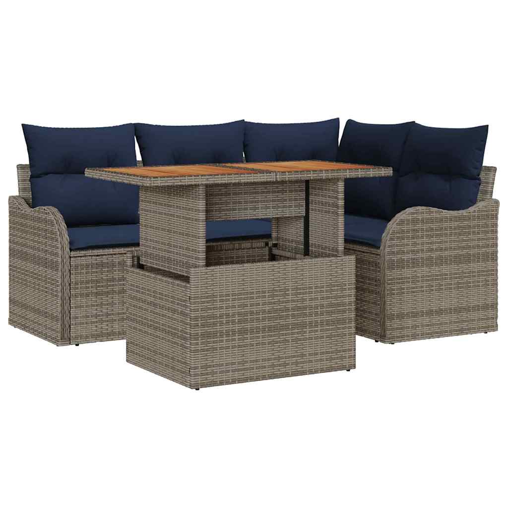 vidaXL Tuinbank Set 5 st 4-Aantal zitplaatsen Grijs en Marineblauw