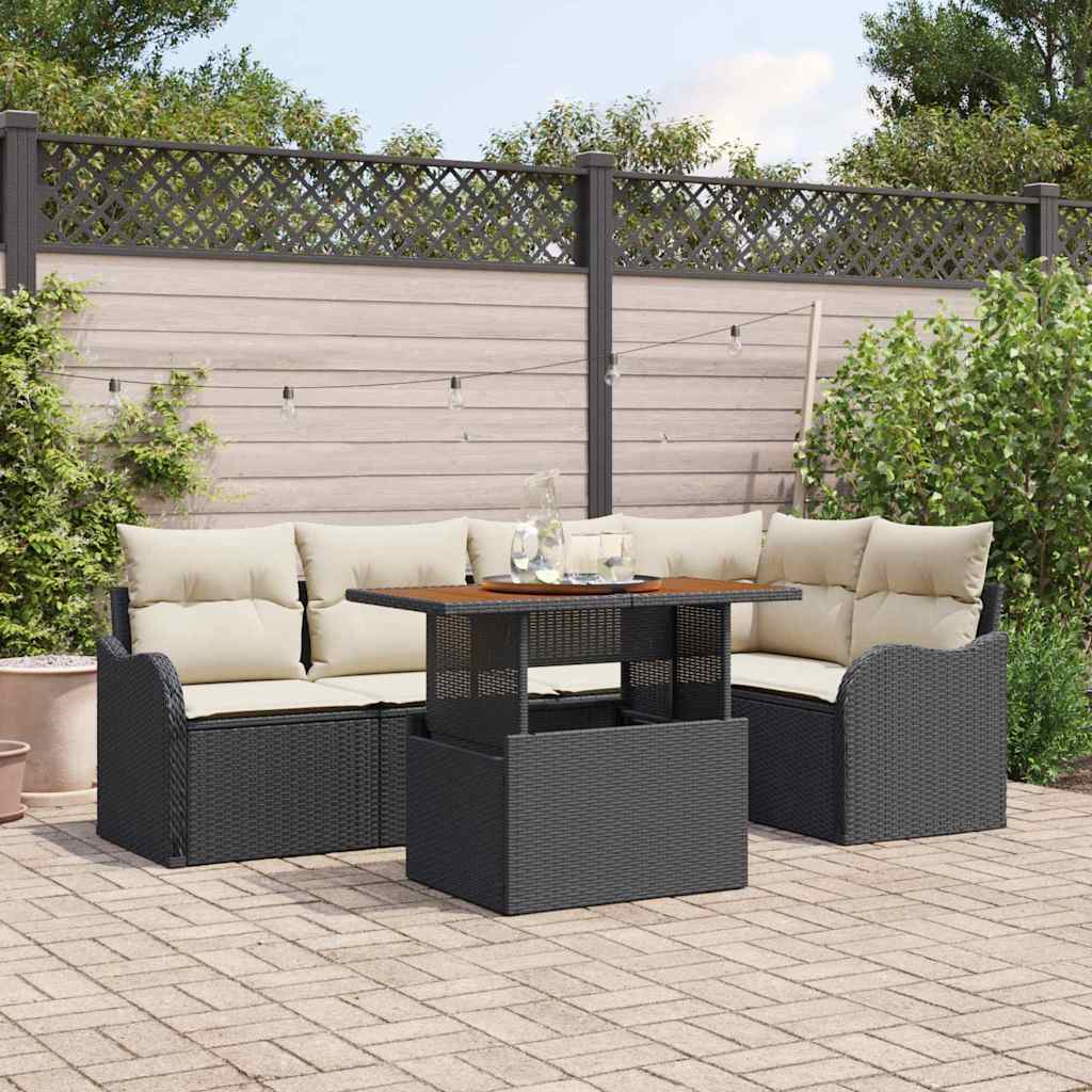 vidaXL Tuinbank Set met kussen 6 pcs Zwart en Crème poly rattan