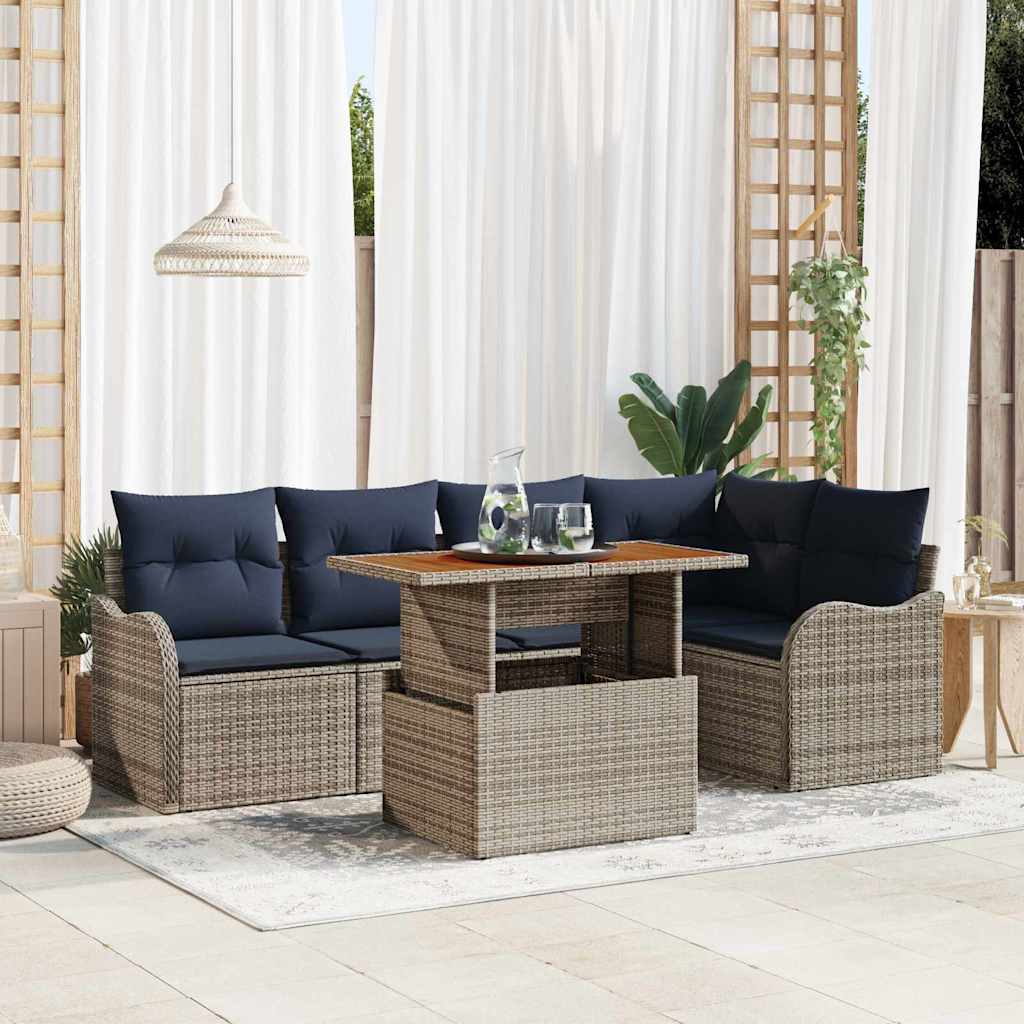 vidaXL Tuinbank Set 6 st 5-Aantal zitplaatsen Grijs en Marineblauw