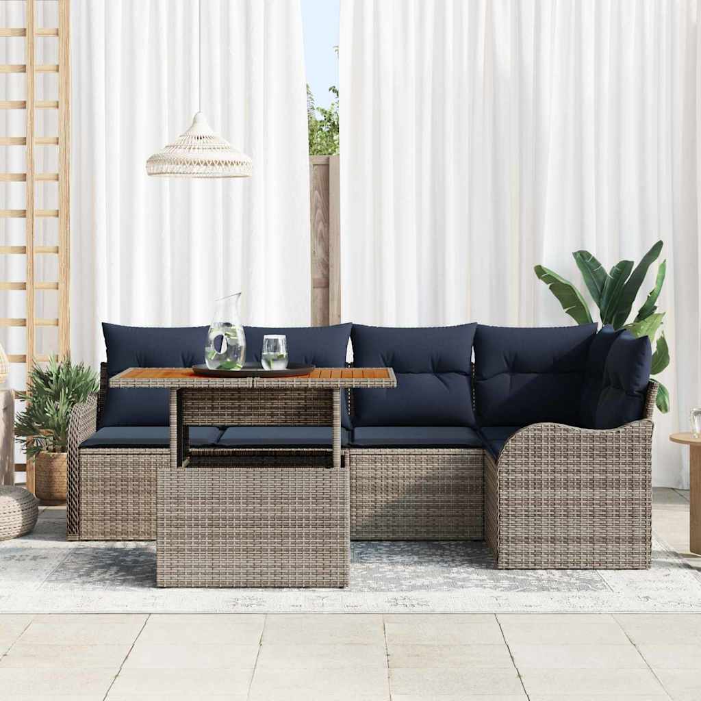 vidaXL Tuinbank Set 6 st 5-Aantal zitplaatsen Grijs en Marineblauw