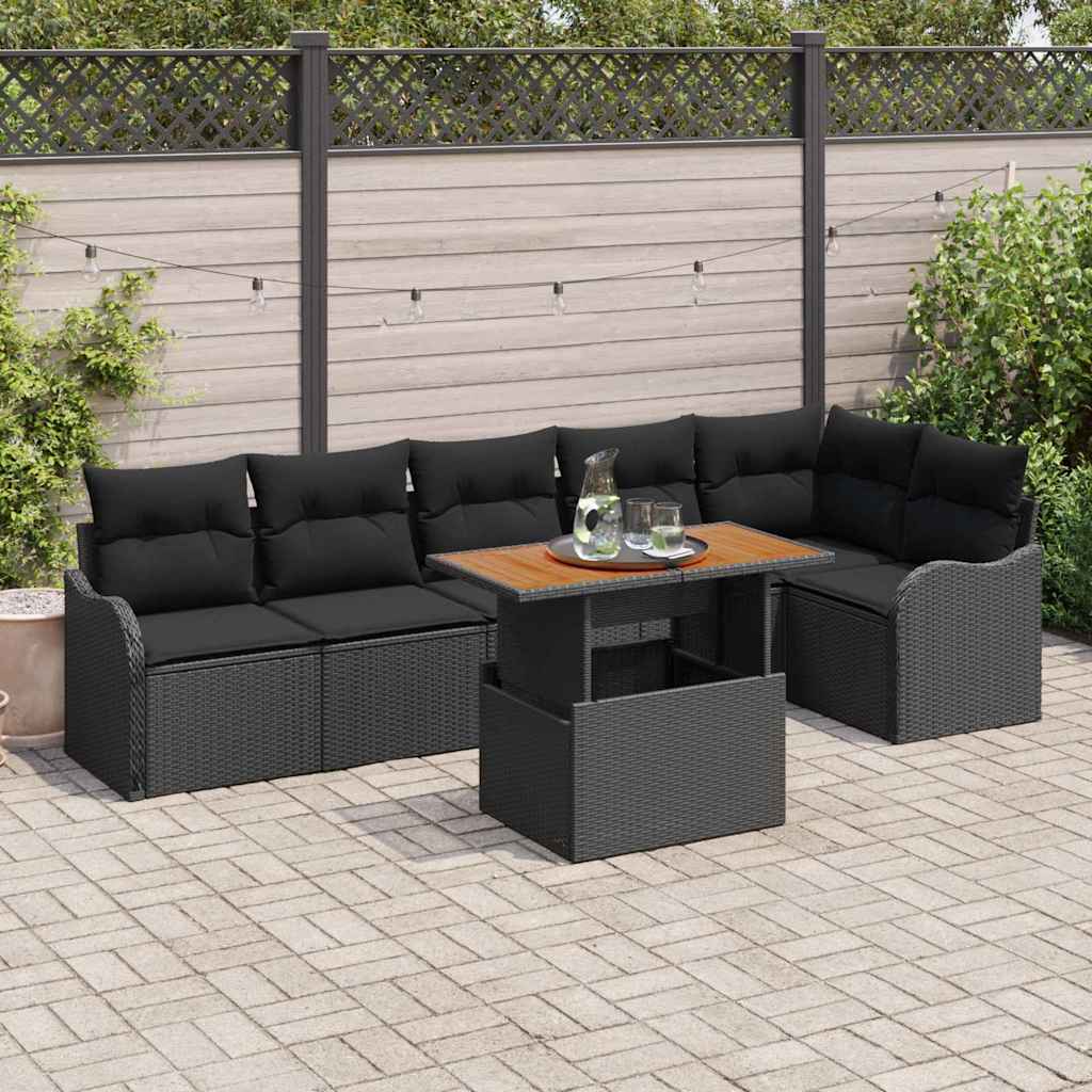 vidaXL Tuinbank Set met kussen 7 pcs Zwart en crème