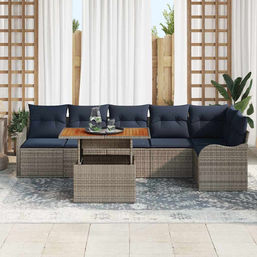 vidaXL Tuinbank Set 7 st 6-Aantal zitplaatsen Grijs en Marineblauw