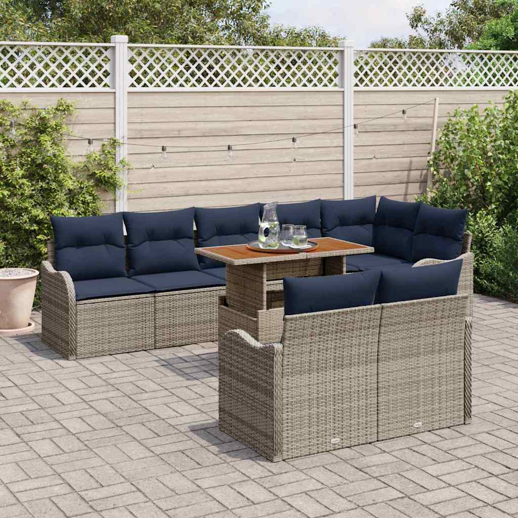 vidaXL Tuinbank Set 9 st 8-Aantal zitplaatsen Grijs en Marineblauw