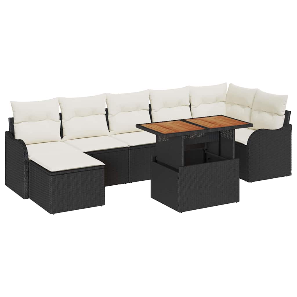 vidaXL Tuinbank Set met kussen met opslag 8 pcs Zwart en crème