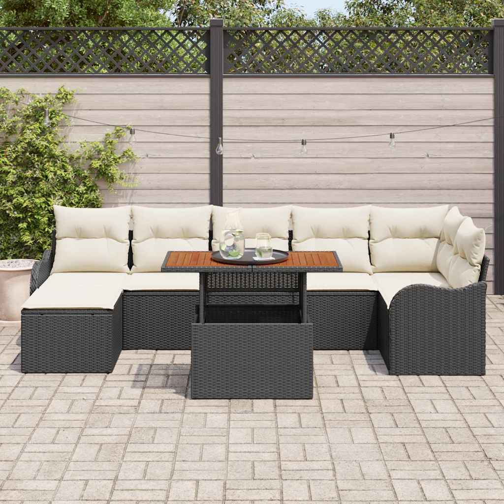 vidaXL Tuinbank Set met kussen met opslag 8 pcs Zwart en crème