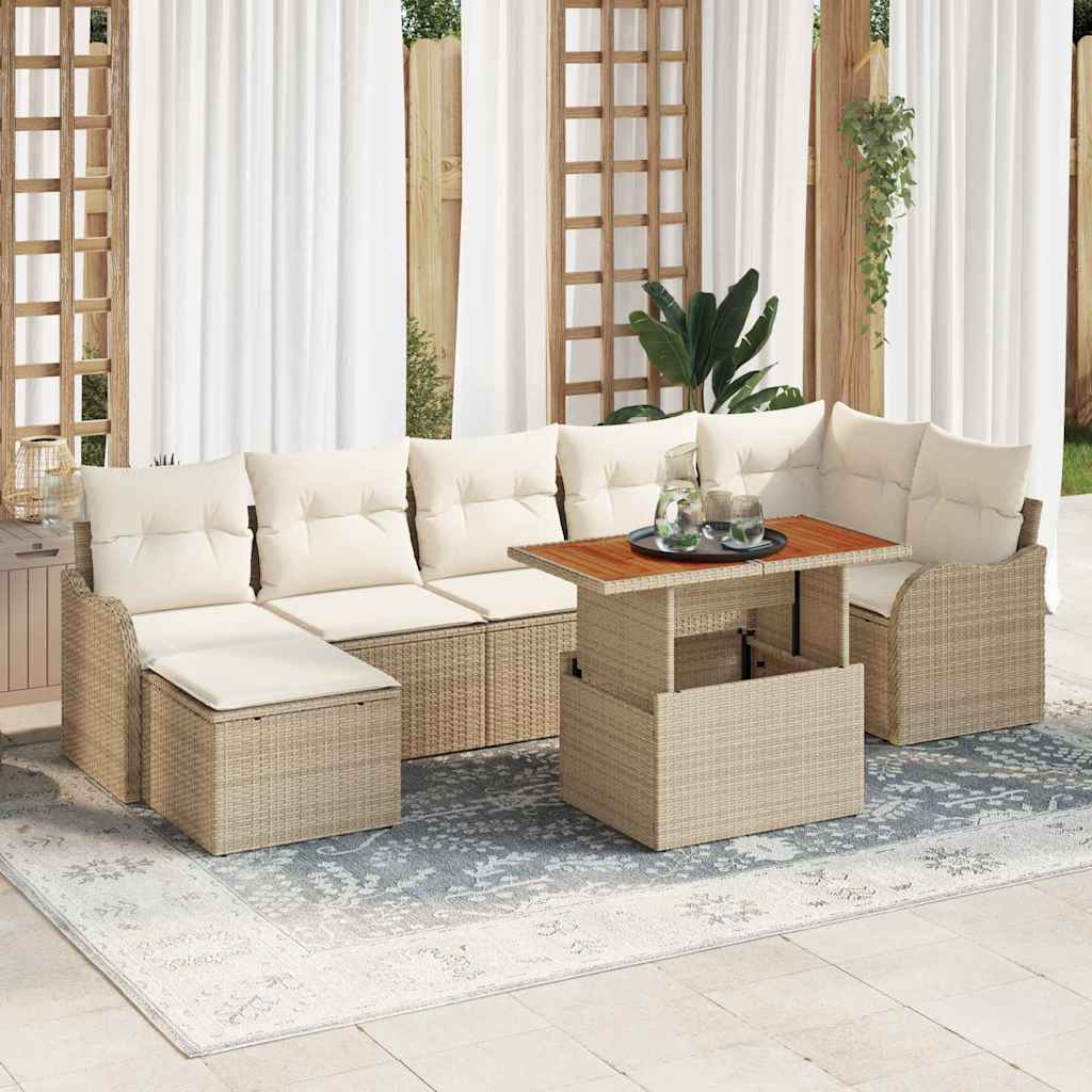 vidaXL Tuinbank Set met kussen met opslag 8 pcs Zwart en crème