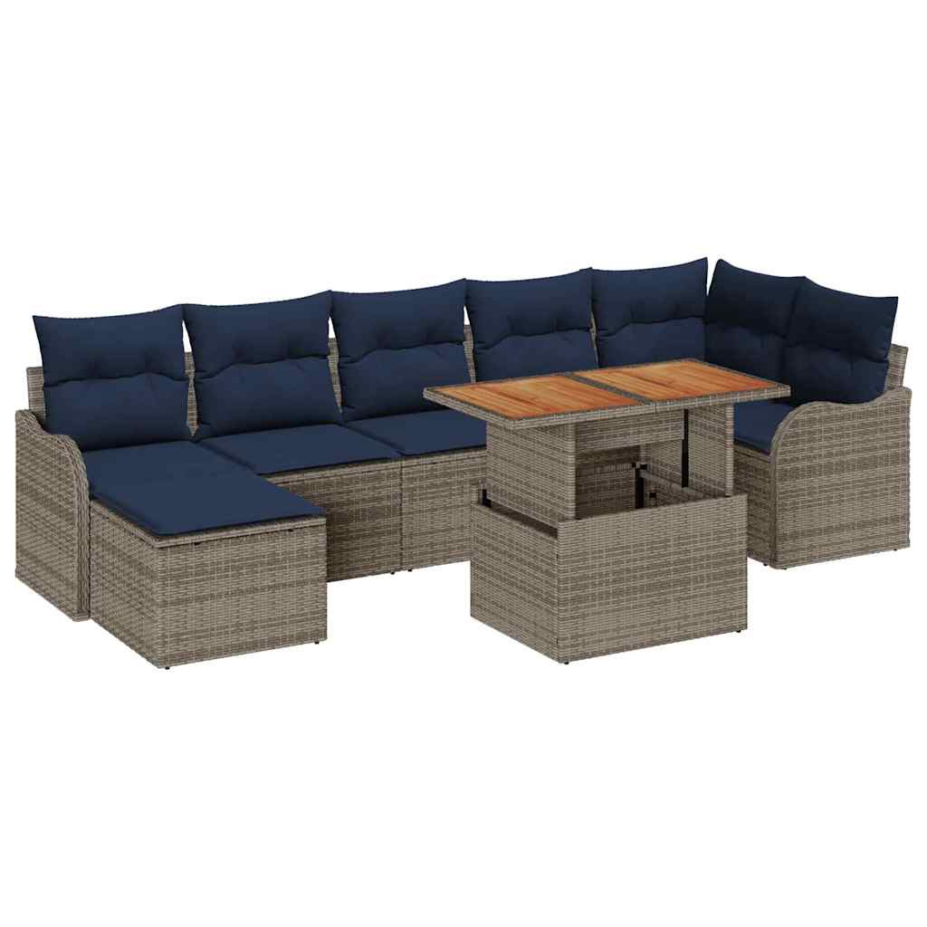 vidaXL Tuinbank Set 8 st grijs en marineblauw