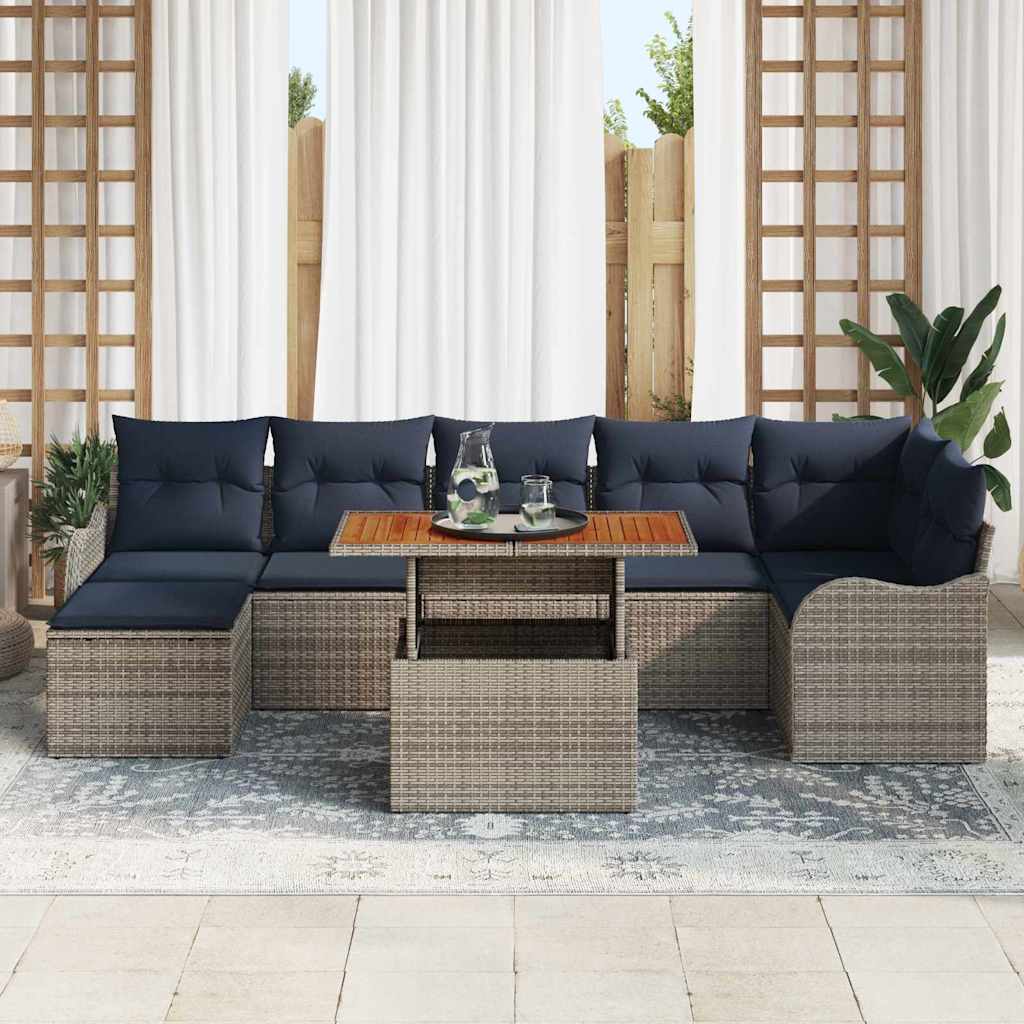 vidaXL Tuinbank Set 8 st grijs en marineblauw