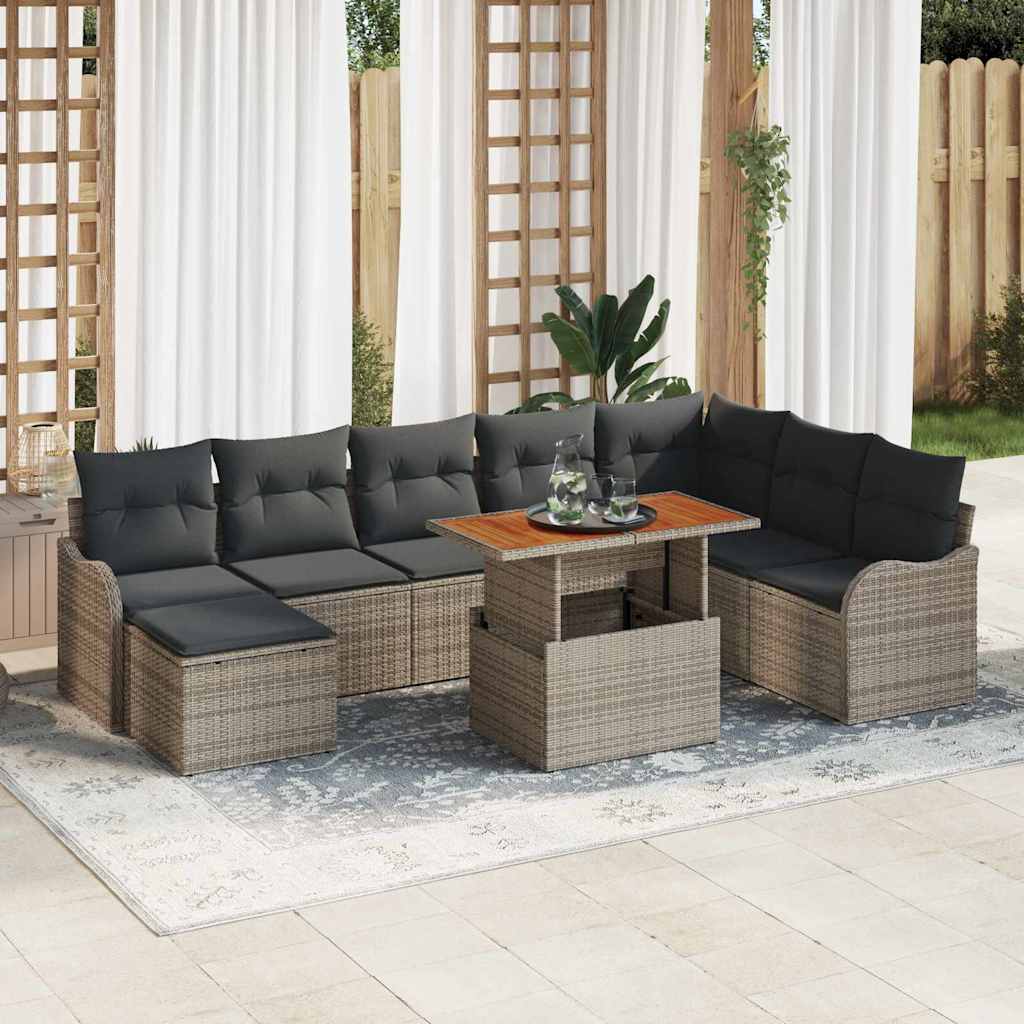 vidaXL Tuinbank Set met kussen met opslag 9 pcs Zwart en crème