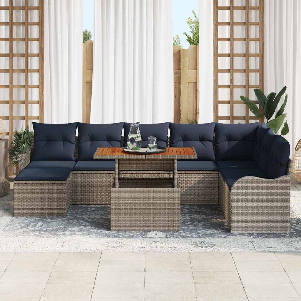vidaXL Tuinbank Set 9 st grijs en marineblauw