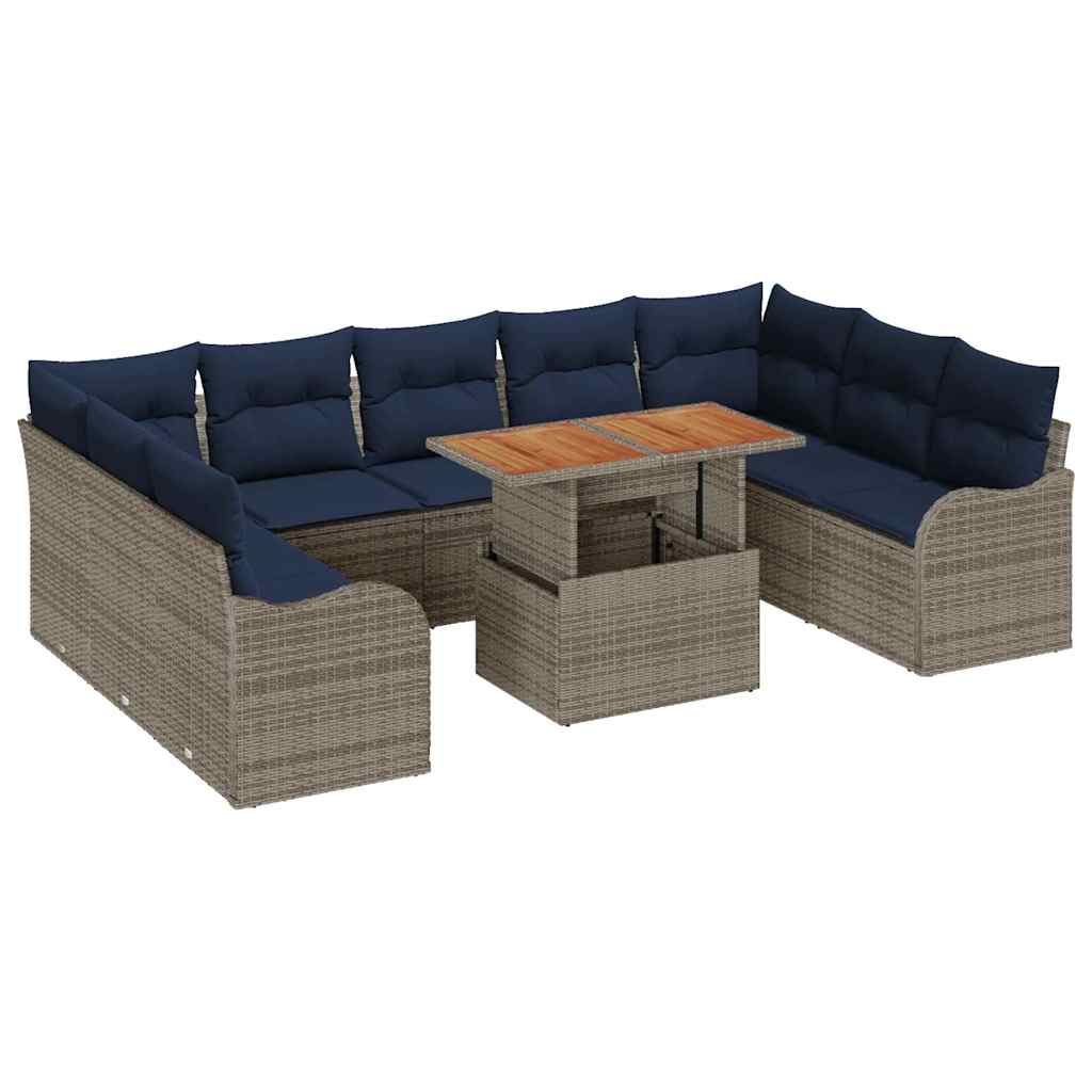 vidaXL Garden Bench Set 10 pcs 9-Seater Grey and Navy Blue