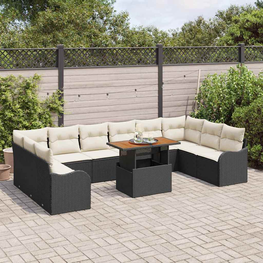 vidaXL Tuinbank Set met kussen 11 pcs Zwart en crème
