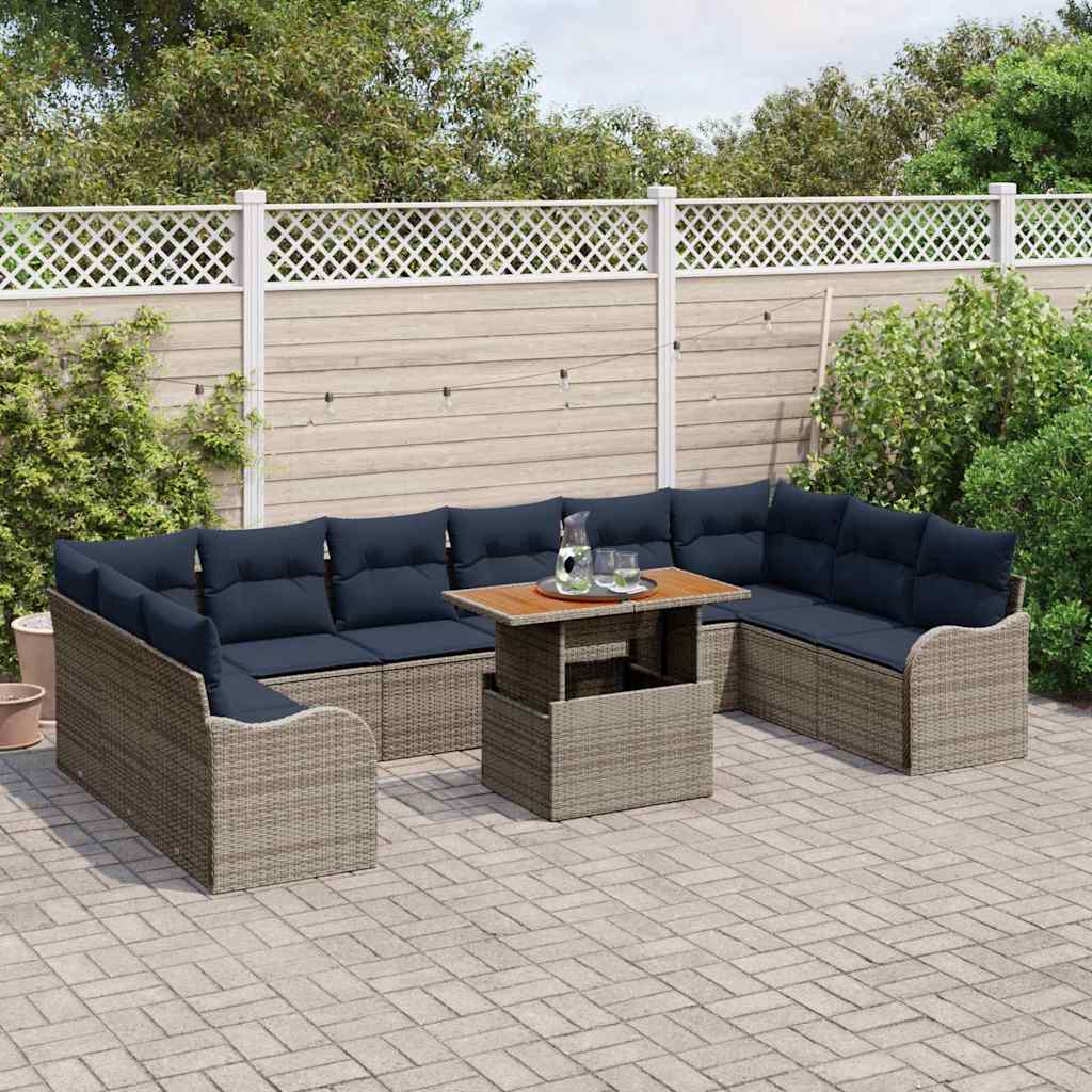 vidaXL Garden Sofa Set 11 pcs 10-Seater Grey and Navy Blue