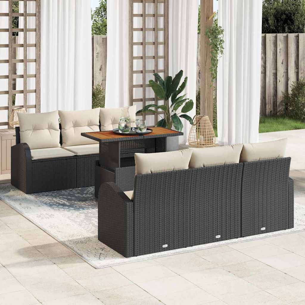 vidaXL Tuinbank Set met kussen 7 pcs Zwart en crème