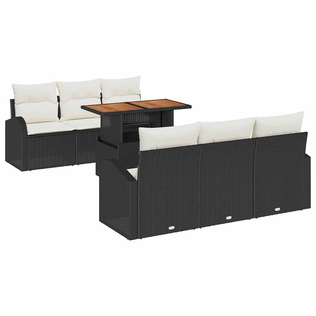 vidaXL Tuinbank Set met kussen 7 pcs Zwart en crème