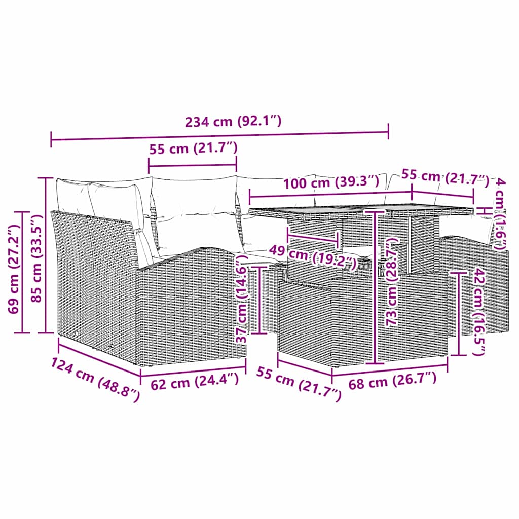 vidaXL Tuinbank Set met kussen 7 pcs Zwart en crème