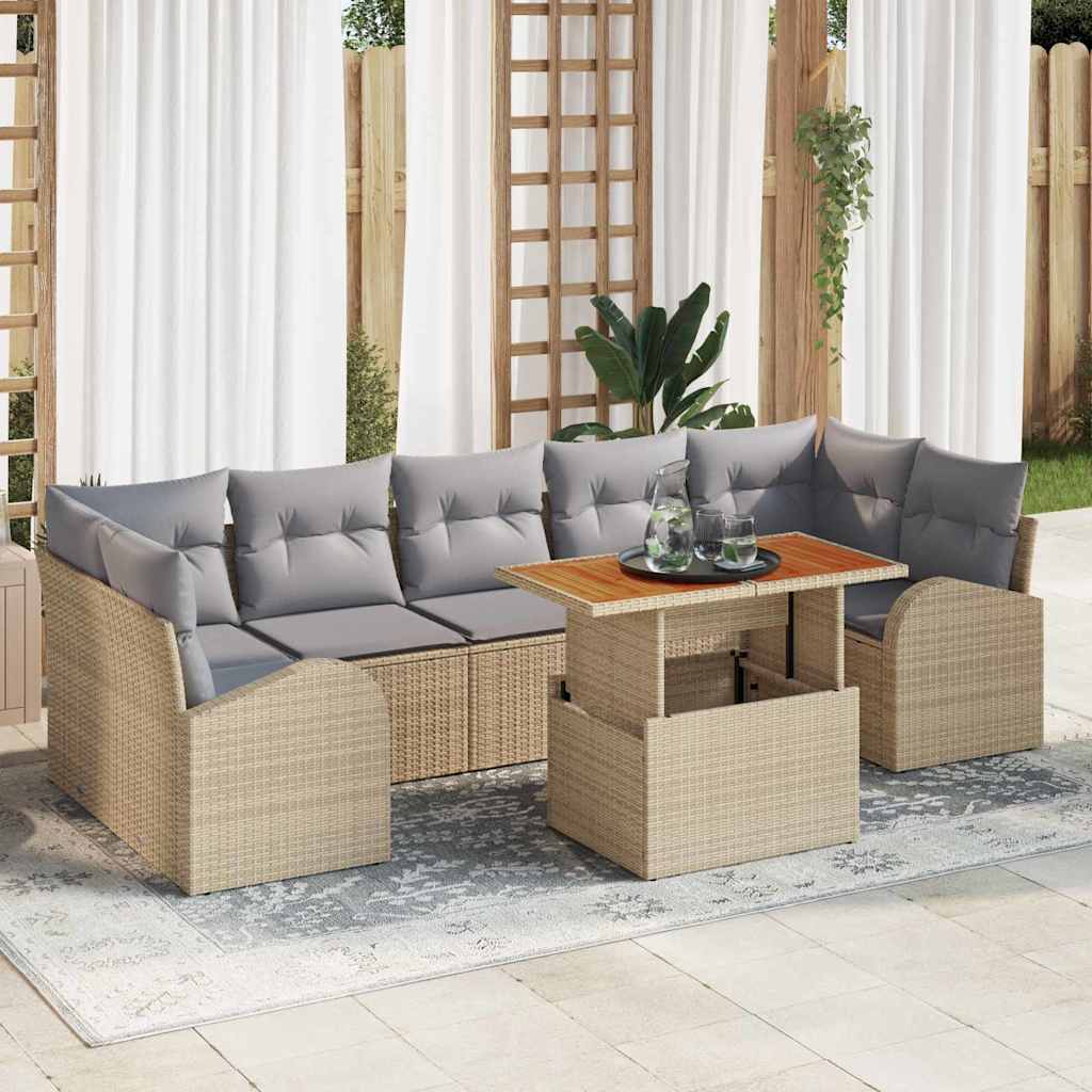 vidaXL Tuinbank Set met kussen 8 pcs Zwart en crème