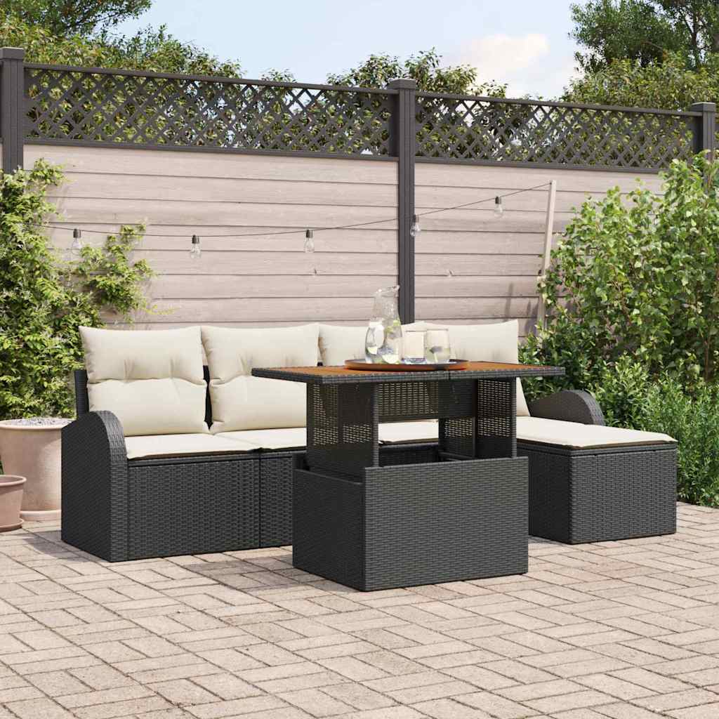 vidaXL Garden Bench Set with Cushion 6 pcs Black and Cream