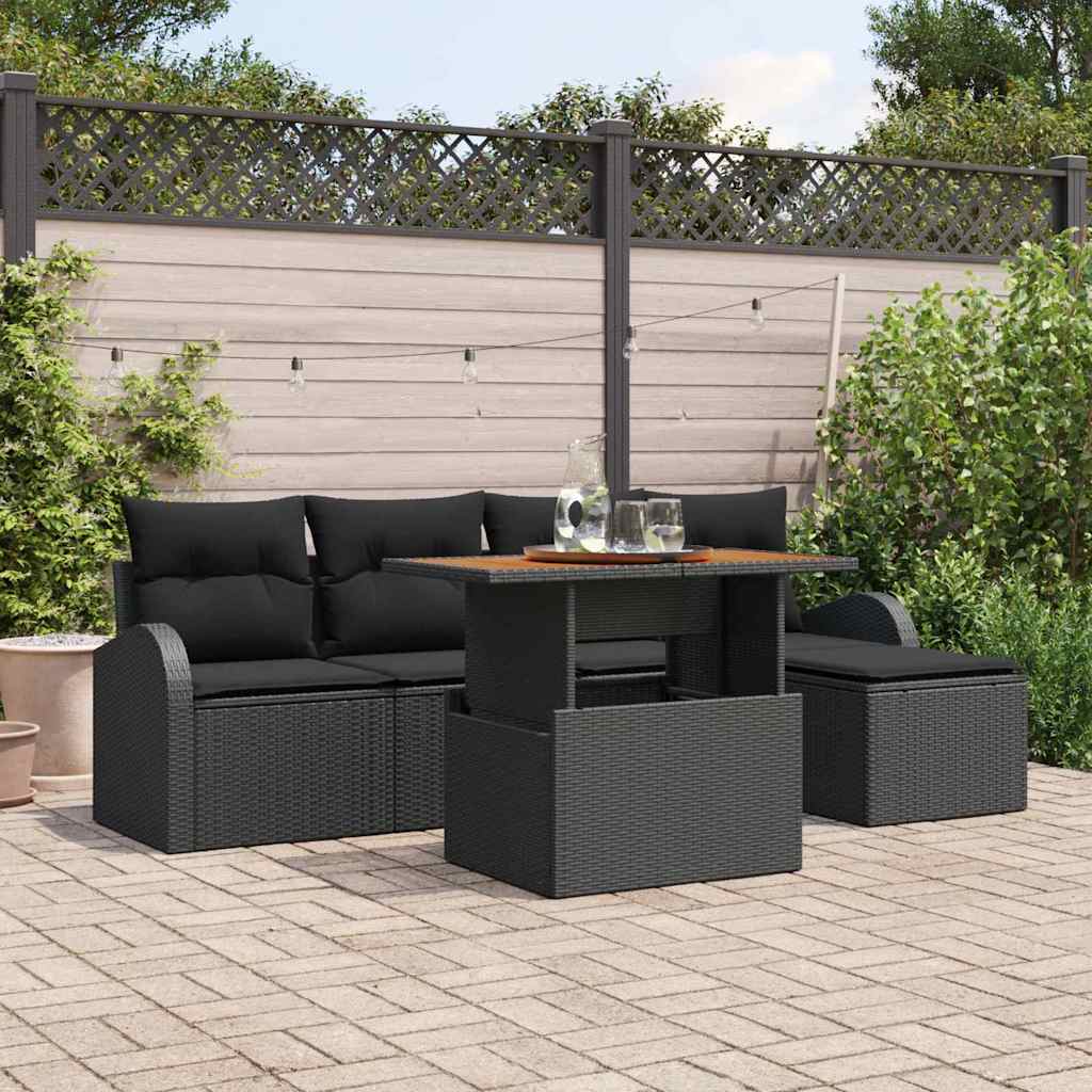 vidaXL Garden Bench Set with Cushion 6 pcs Black and Cream