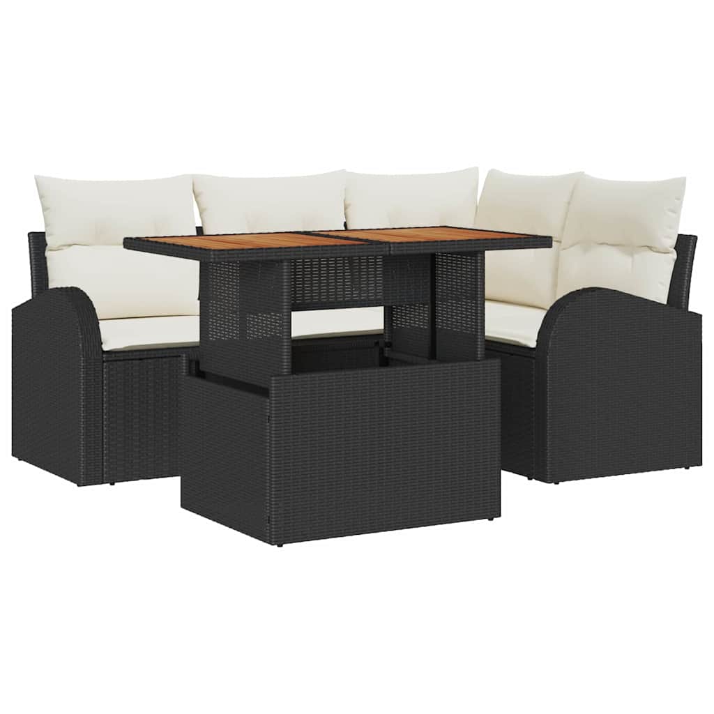 vidaXL Tuinbank Set met kussen 5 pcs Zwart en crème