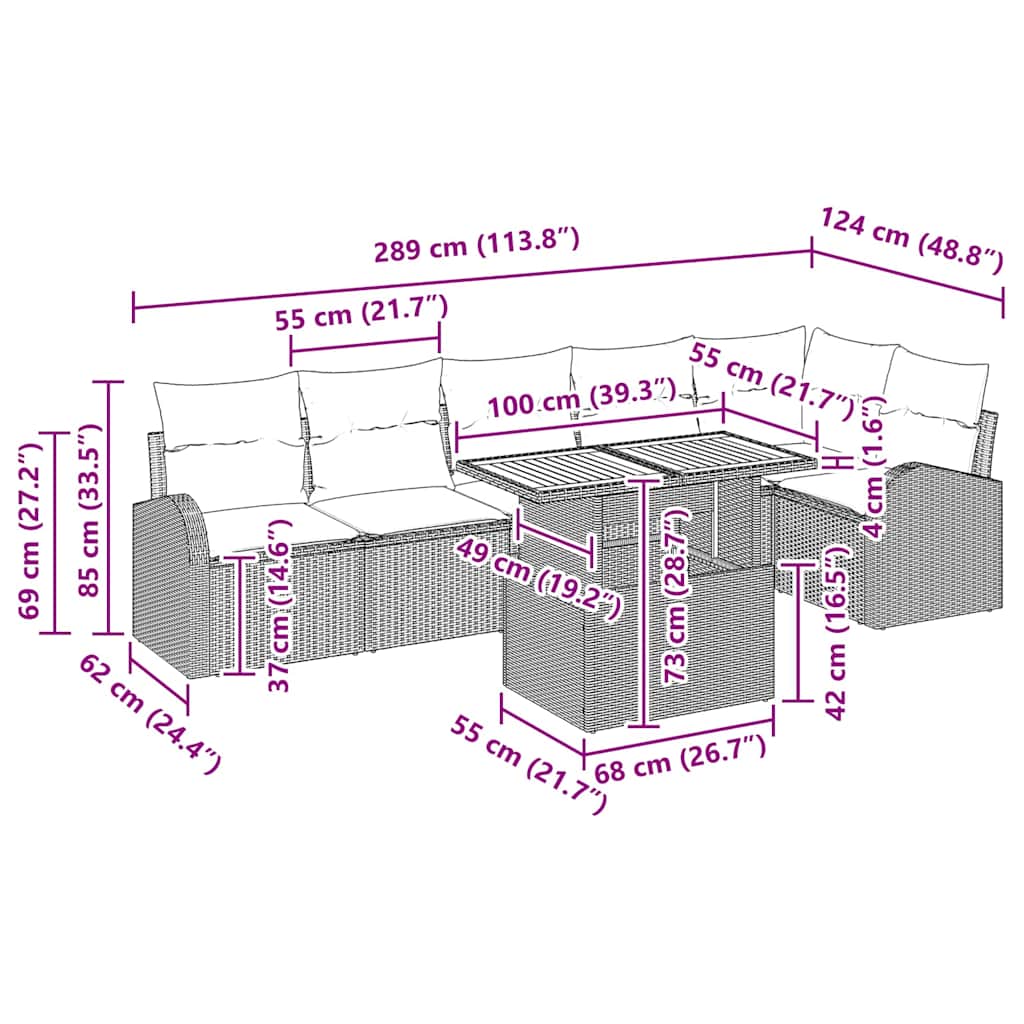 vidaXL Tuinbank Set met kussen 7 pcs Zwart en Crème
