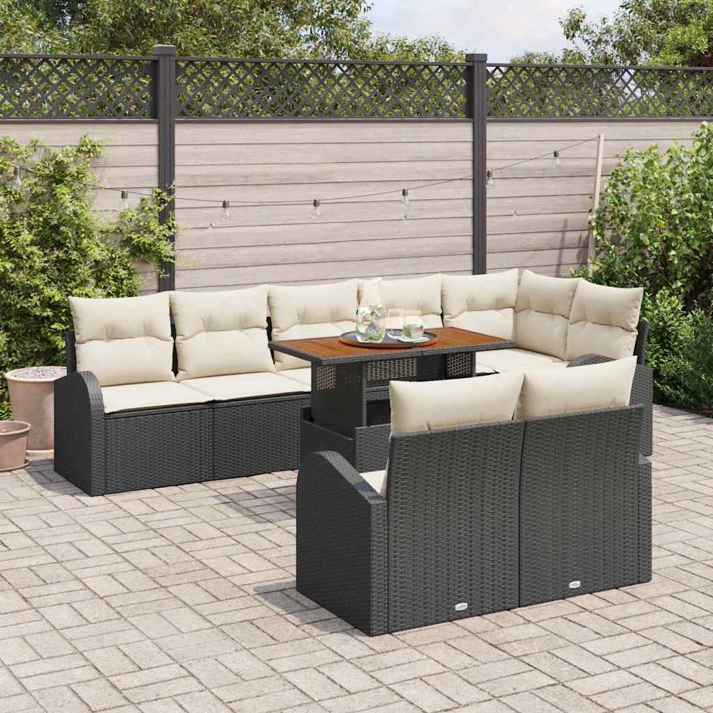 vidaXL Tuinbank Set met kussen 9 pcs Zwart en crème