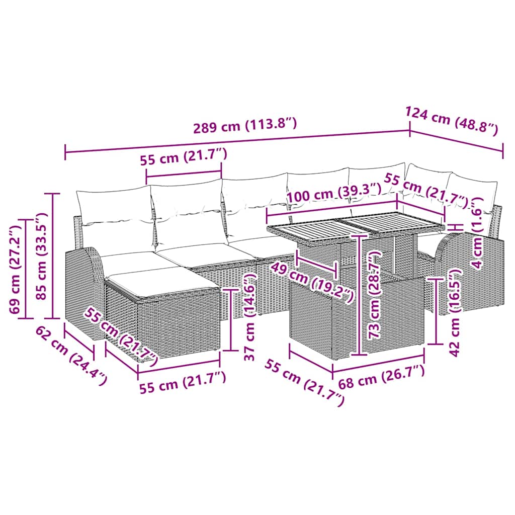 vidaXL Garden Sofa Set with cushions 8 pcs Black and cream