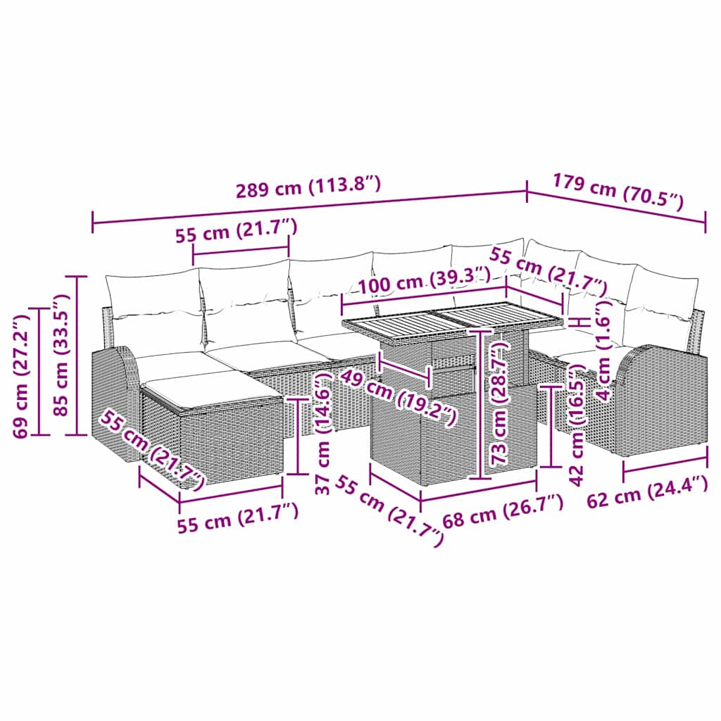 vidaXL Garden Sofa Set with Cushions 9 pcs Black and Cream