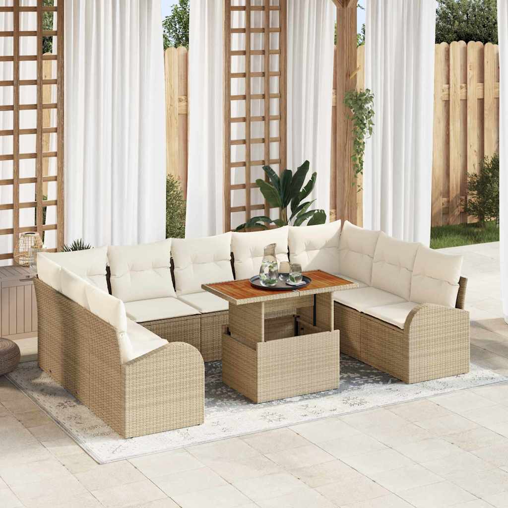vidaXL Tuinbank Set met kussen 10 pcs Zwart en crème