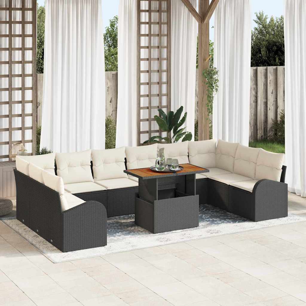 vidaXL Tuinbank Set met kussen 11 pcs Zwart en crème