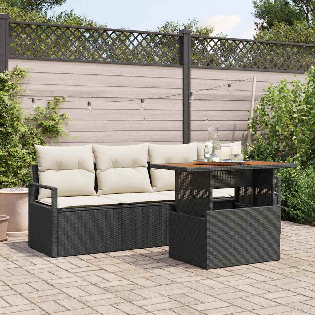 vidaXL Tuinbank Set met kussen 5 pcs Zwart en crème