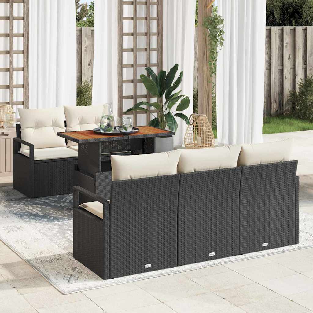 vidaXL Tuinbank Set met kussen 6 pcs Zwart en crème