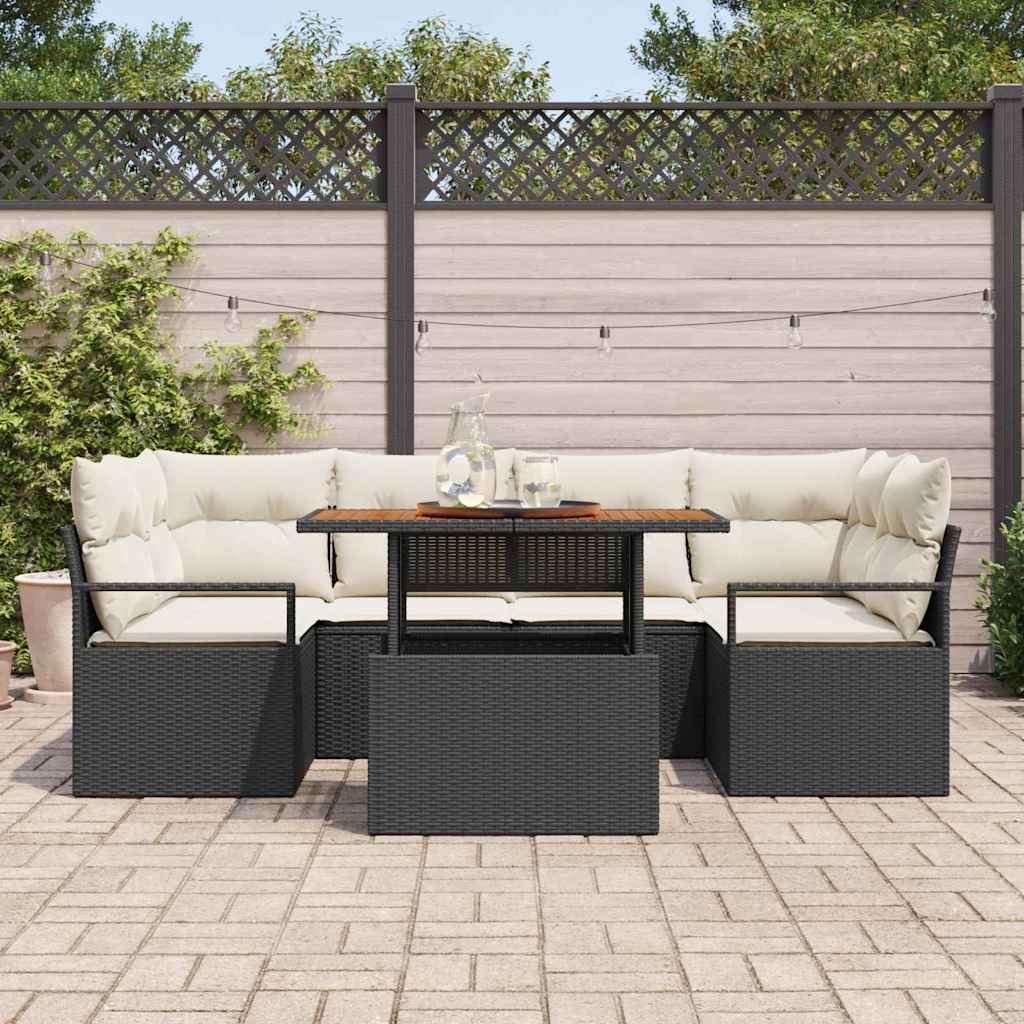 vidaXL Tuinbank Set met kussen 7 pcs Zwart en crème