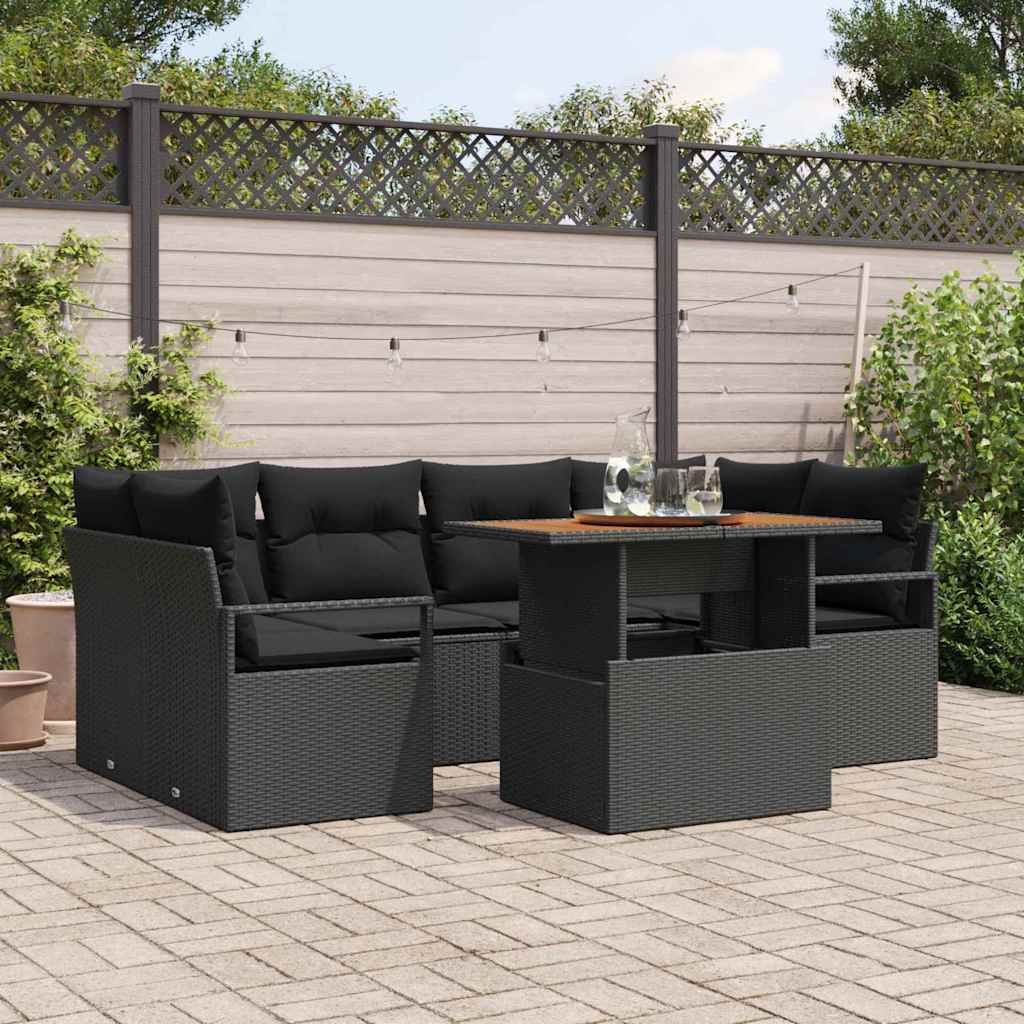 vidaXL Tuinbank Set met kussen 7 pcs Zwart en crème