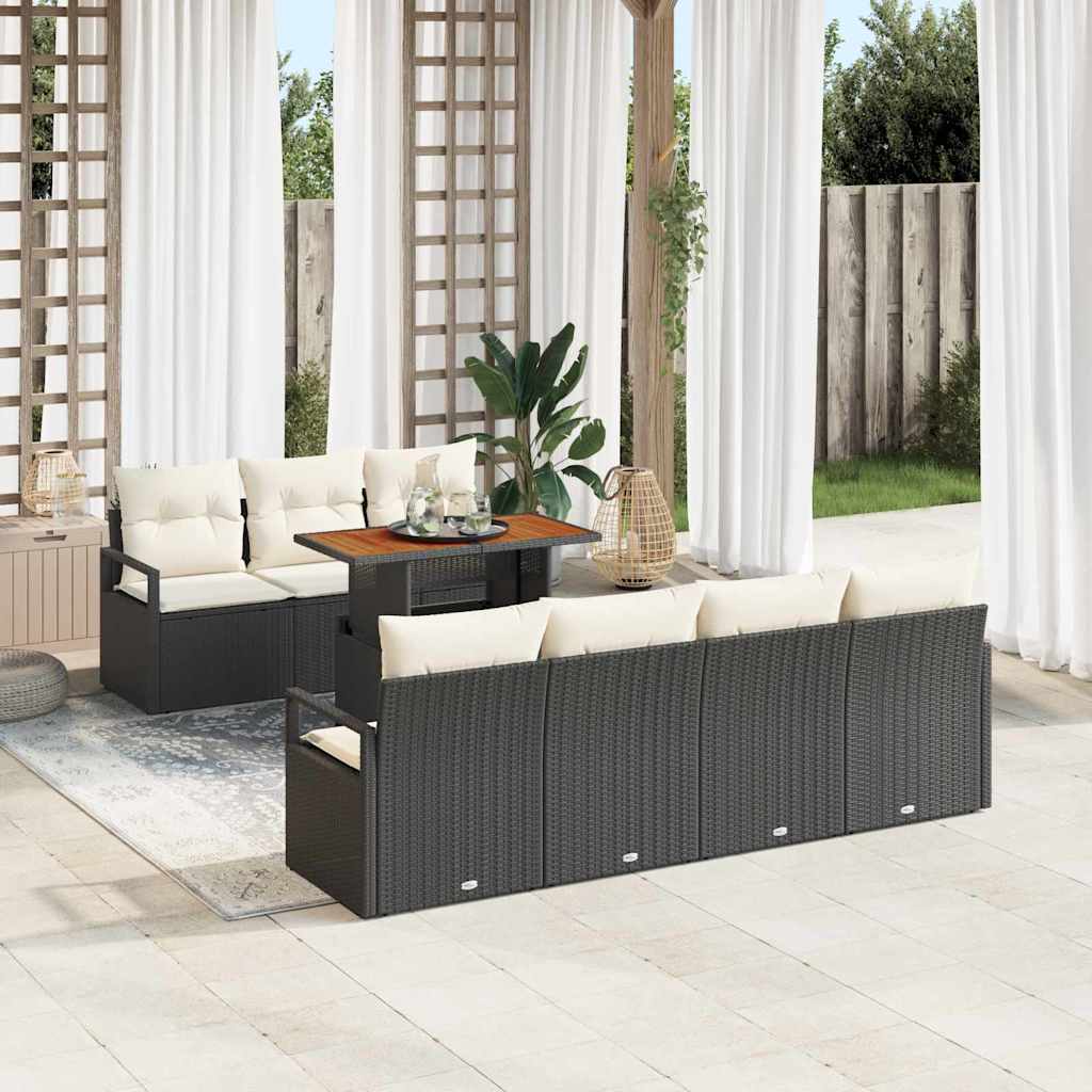 vidaXL Tuinbank Set met kussen met kussen 8 pcs Zwart en Crème