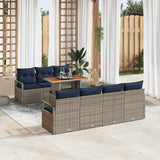vidaXL Ensemble de banc de jardin avec coussins 8 pcs Gris et Bleu