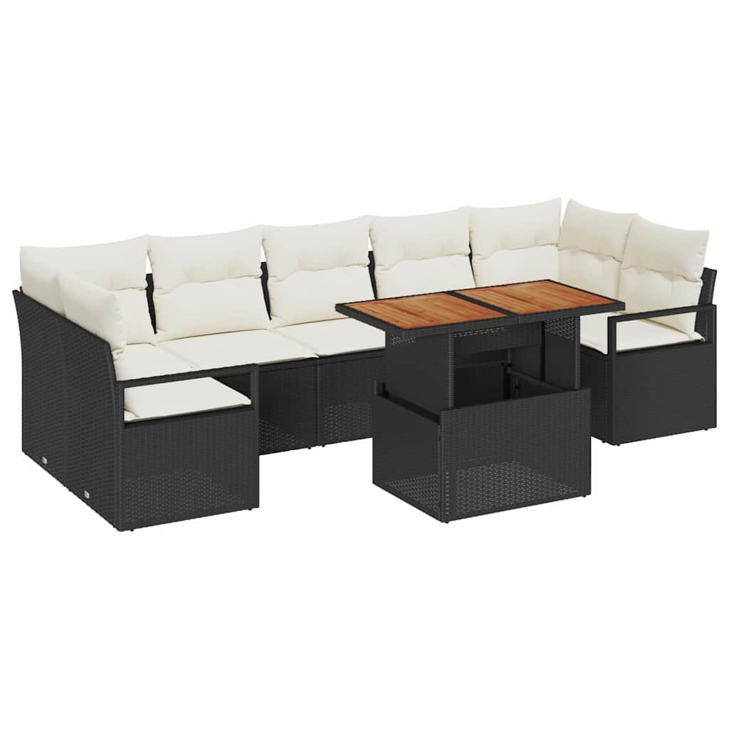 vidaXL Garden Bench Set with Cushion with Cushion 8 pcs Black and Cream
