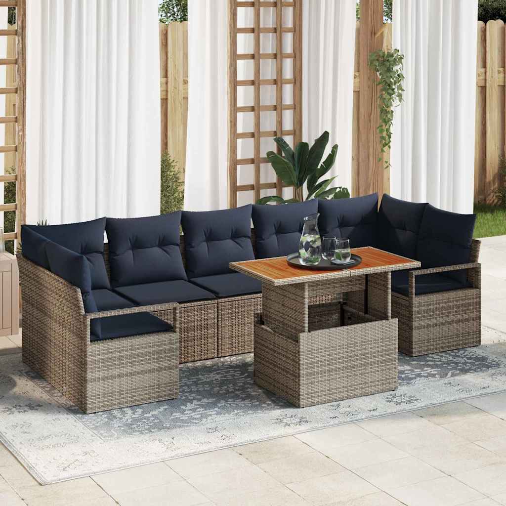 vidaXL Garden Sofa Set with Cushions 8 pcs Grey and Navy Blue