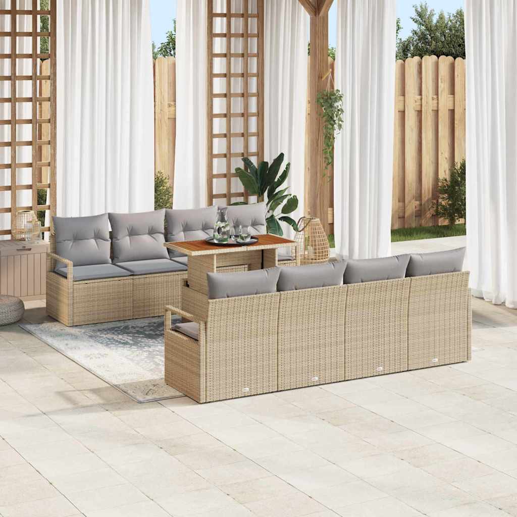 vidaXL Tuinbank Set met kussen met kussen 9 pcs Zwart en Crème