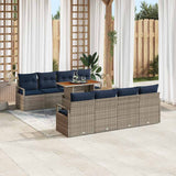 vidaXL Tuinbank Set met kussen 9 pcs Grijs en Marineblauw